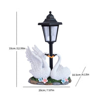 Swan Statue with Hanging Lantern Light Stone-Look for Gardeners