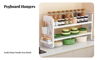 Space-Saving Design Multi-Tier Rack with Pegboard Sturdy Construction 3-Tier Seasoning Organizer Easy to Assemble Countertop Shelf DIY Assembly for Homeowners, Office Workers, Kitchen, Cabinet, Coffee Station, Bathroom