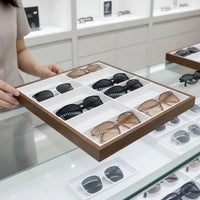 Wooden Eyeglasses Display Tray Walnut Eyeglass Storage Organizer Tray Divided Sunglass Organizer Open-Top for Collectors, Retailers, Home Organization