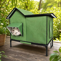 Elevated Cat House Waterproof Cat House with Raised Legs Heavy-Duty Pet Kennel for Backyard