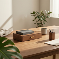 Walnut Desk Organizer with Drawer Wooden Desktop Storage Box with Drawer Sustainable Wood Desk Organizer for Students