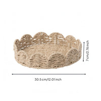 Shallow Handwoven Basket Paper Rope Woven Basket Beige for Desktop