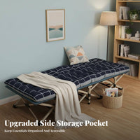 Foldable Design Folding Camp Bed adaptable Adjustable Reclining Bed No Installation Required Single camp bed Padded mattress for Office Workers, Hospital Visitors, Outdoor lovers, journeys, Home, Camping