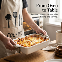 Lasagna Pan with Handles, Deep Rectangular Casserole Dishes, Double Handled Rectangular Pan, Easy Grip Ceramic Dish, Handles Large Porcelain Oven