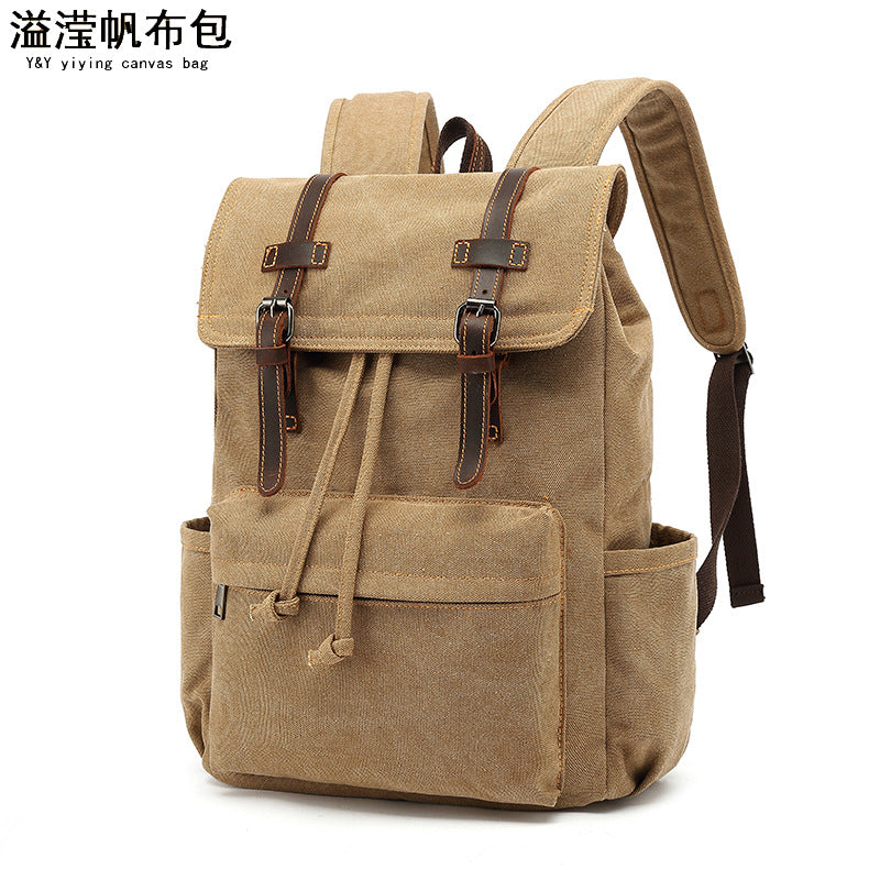 Canvas Backpack for Men, Vintage Style, with Crazy Horse Leather, Outdoor Travel