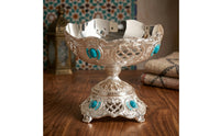 Silver Pedestal Fruit Bowl with Scalloped Rim Fluted Filigree Fruit Bowl with Ornate Base Colorful Long-Lasting for Home Dining
