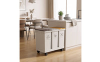 Freestanding Sorting Trash Can with Lid Rectangular Wheeled Garbage Can Compact Garbage Bin with Wheels Sturdy for Kitchen