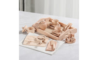 Toy Kitchen Set with Tray Wood Wooden Cooking Toy Set Realistic for Young Children, Preschool