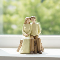 Couple Figurine Rustic Figurine on Tree Stump Statue Small Ornament Cozy for Couples, Anniversary, Wedding
