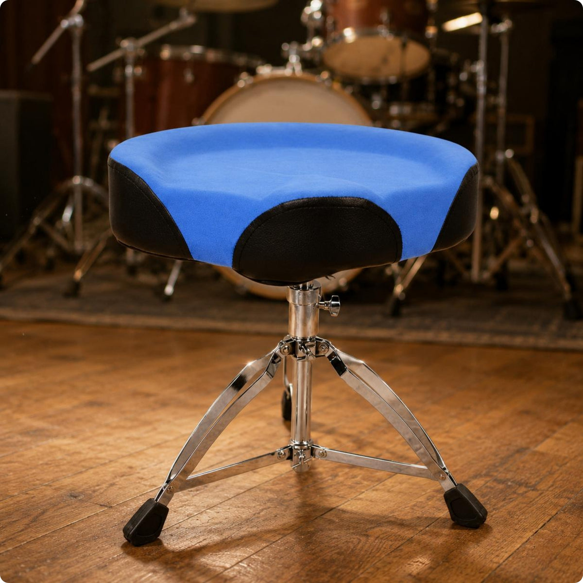 Tripod Base Height Adjustable Drum Throne Chrome Metal Height-Adjustable Drum Stool Rubber Foot Caps Performance Gear Locking Hardware for Drummers, Percussionists