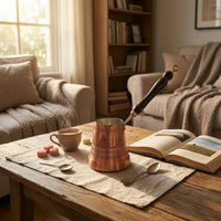 Wooden Handle Turkish Coffee Pot Decorative Pattern Copper Cezve Tinned Tin-Plated Copper Coffee Pot Hanging Loop
