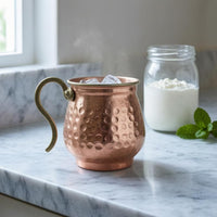 Copper-Colored Turkish-Style Yogurt Cup Silver-Lined Hammered Metal Cup for Cold Water