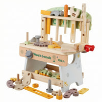 Toy Workbench with Tools Child-Centered Wooden Play Workbench Pretend Kids Tool Bench for Young Children, Playroom