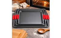 3 Pieces Rectangular Cooking Tray Red Silicone Handles Nonstick Cooking Tray Thickened Carbon Steel Oven Pans