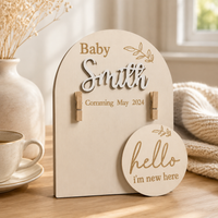 Wooden Ultrasound Photo Frame, Double-Sided Sign for Pregnancy Announcement or Baby's Birth, Wood Decor