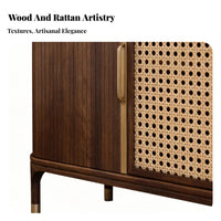 Wabi-Sabi Aesthetic Rattan Door Credenza Japanese design Entryway Console Woven Doors Sideboard Multi-Functional for Homeowners, Apartment Dwellers, Renters, Hallway, Living Room, Bedroom, Kitchen