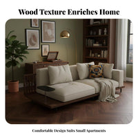 Minimalist Wooden Frame Couch Wabi-Sabi Design Sofa Simple Aesthetic Living Room Furniture for Small Apartment Residents, Hotel Owners, Lounge Area