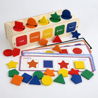 Wooden Sorting Box with Cards Colorful Educational Toy with Shape Pieces Wooden Sorting Toy Geometric Color Matching
