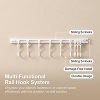 Cabinet Sliding Rail Organizer for Bedroom and Kitchen Storage, Space Saving No Drill S Hook with Removable Wall