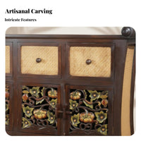 Southeast Asian design Carved Rattan Door Sideboard Vintage Look Carved Multi-Drawer Chest Easy Assembly Storage Cabinet for Interior Decorators, Homeowners, Renters, Living Room, Entryway, Hallway, Bedroom