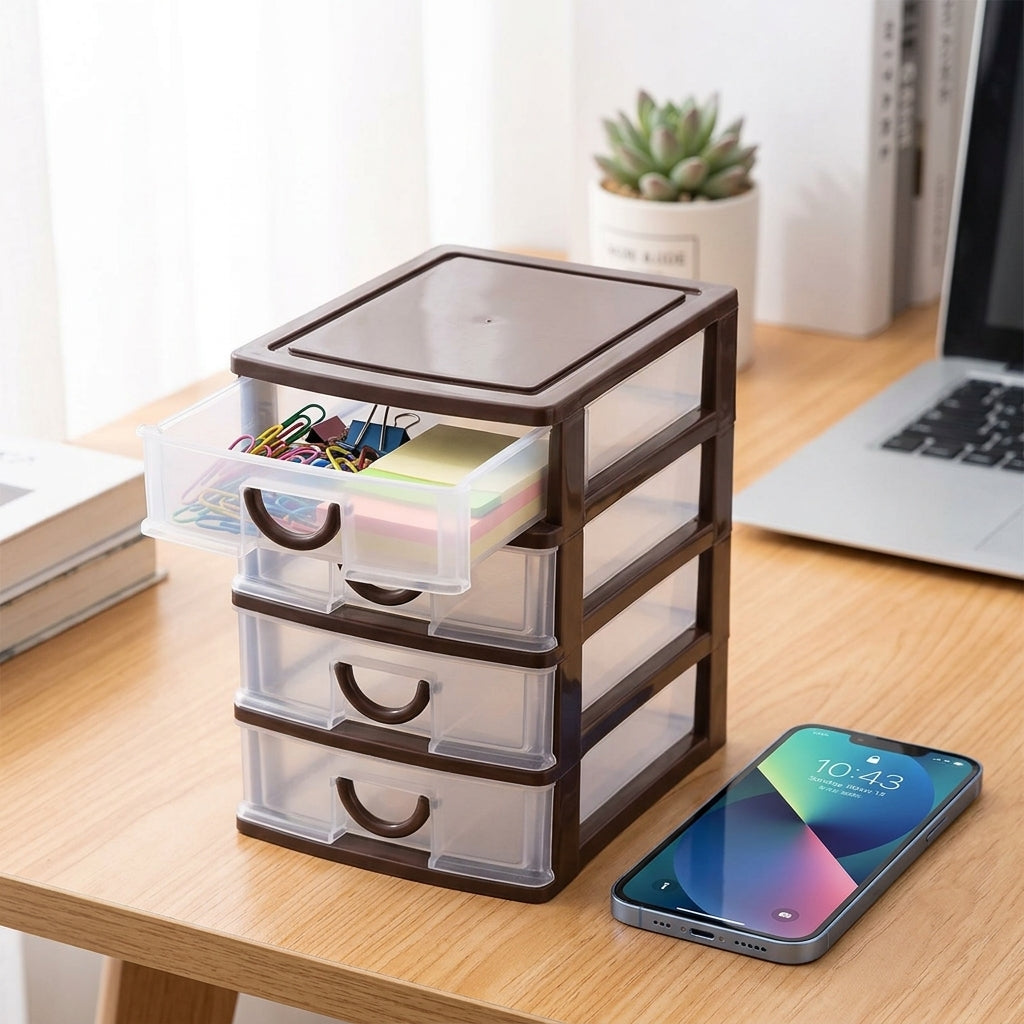 Mini drawer organizer, transparent storage box with lid, 5L capacity, for desk & office