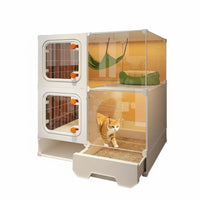 Spacious Interior Multi-Level Feline Villa with Integrated Litter Box Easy to Clean Multi-Level Feline Kennel Good Ventilation Pet Furniture Breathable Mesh for Indoors, Indoor, Living Room, Bedroom