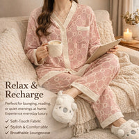 Pyjamas for Women Three Piece Nightwear Set with Long Sleeve Collared Design, Thickened Polyester Pajama for Autumn Winter Home Lounging