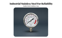 Dampens Vibration Stainless Steel Pressure Gauge Stable Reading Shock Resistant Pressure Gauge Clear Display Two-Way Scale Manometer Heavy Duty Construction for Maintenance Professionals, Engineers, Mechanics, Hydraulic Systems, Air Compressors, HVAC
