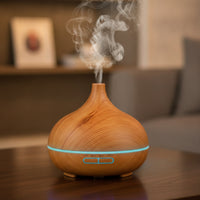 Wood-Grain Essential Oil Dispenser USB-Powered Dispenser Compact High-Frequency Humidifier with LED Light Long-Lasting for Bedroom, Office Desk