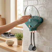 Pot Lid Holder, Wall-mounted, 2 Sections, Drill-free, Adhesive Type, For Pot Lids & Cutting Boards, Kitchen Rack