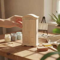 1:12 Scale Cabinet Hand-Carved Dollhouse Wardrobe Unfinished Wood Mini Wardrobe for Model Makers