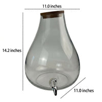 Water Dispenser and Juice Dispenser with Tap, Pear Shaped Drink Vessel with Wood Lid, Simple Glass Carafe for Home Bar Party