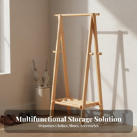 Solid Wood Wooden Clothes Rack Stable Structure Wooden Clothes Rack with Shelves Space Saving Hall Tree with Storage Shelves Large Capacity for Renters, Homeowners, Students, Entryway, Bedroom, Living Room, Apartment