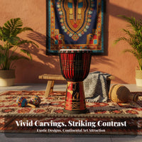 Natural Goatskin Head Elephant Carved Djembe Beginner Friendly African Djembe Drum Handmade Percussion Instrument Rich Resonant Sound for Beginners, Children, Musicians, Home Practice, Live Performance, Meditation Sessions