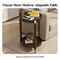 Solid Wood Construction Mobile End Table Space-Saving Design Tiered Wooden Trolley Multi-Purpose 2 Tier Rolling Cart Raised Edges for Apartment Dwellers, Homeowners, Entertainers, Living Room, Kitchen, Bedroom, Office