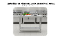 Rust-Proof 2-Tier Stainless Steel Work Table Easy to Clean Commercial Kitchen Prep Table High Load-Bearing Capacity Heavy Duty Workbench Food Grade for Restaurant Owners, Professionals, Home Cooks, Warehouse, Pantry, Garage