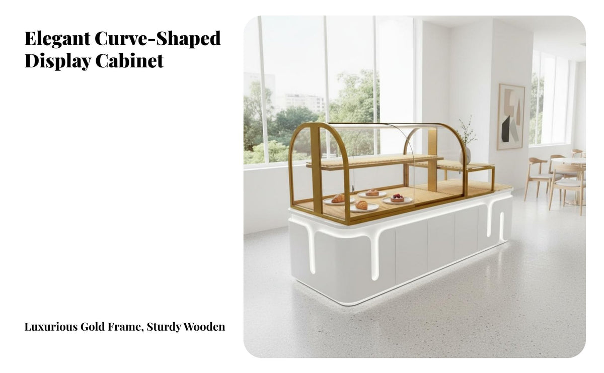 Bakery Display Case Multi-Tier Shelving Curved Glass Bread Cabinet Modern Design Pastry Display Case for Cafe Owners, Restaurant Managers, Supermarket