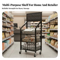 Movable Multi-Tier Rolling Cart Space Saving Storage Rack with Wheels Large Capacity Mobile Shelving Unit Heavy Duty for Shop Owners, Homemakers, Supermarket, Convenience Shop, Living Room, Bedroom
