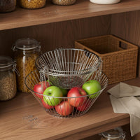 Hollow Design Foldable Iron Hanging Basket Space-Saving 3-Tier Hanging Fruit Basket Easy to Clean Triple Layer Fruit Hanger