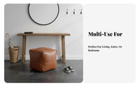 Faux Leather Finish Cube Pouf Multi-Functional Ottoman adaptable Use Footstool Comfortable for Apartment Dwellers, Homeowners, home enthusiasts, Living Room, Balcony, Entryway, Bedroom