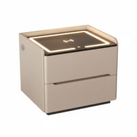 Modern Design Smart Nightstand two Storage Drawers Illuminated Charging Stand Ample Drawer Space Bedside Table Adjustable light-emitting diode Lights for Homeowners, technology aficionados, Students, Home, Apartment, Dorm Room