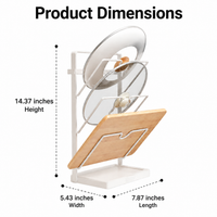 Pot Lid Rack, Carbon Steel Cutting Board Rack with Drip Tray, 3-Compartment Wall Mounted No-Drill Kitchen Organiser, 36.5x13.8x20cm