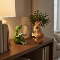 2 Pieces Two-Piece Frog and Rabbit Reading Figurines Ajar Book Frog Figurine Sitting Rabbit Figurine Indoor Outdoor for Living Room Shelf, Table, Balcony