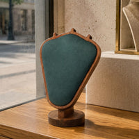 Walnut-Tone Wooden Necklace Display Stand Three Hooks Necklace Display Stand Two-sidedSided Wooden Jewelry Bust Decorative Front Panel