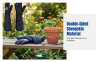 Long Sheepskin Gloves, Gardening, Cut-Resistant, Pet Bath