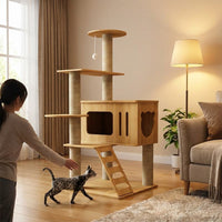 Cat Activity Center Tree Indoor with Five Tiers, Multi-Level Climbing Frame Featuring 2 Condos, Scratching Posts, and Perches for Large Adult Cats