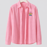 Ladies Long Sleeve Shirt with Embroidered Cartoon Detail for Spring, Casual Jacket with Front Patchwork Design for Women