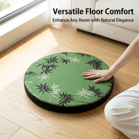 Polyester Tatami Meditation Cushion, Round Floor Pillow for Living Room, Meditation Cushion Sponge Filled, Bamboo Floral Pattern Floor Pillow