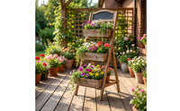 Wooden Flower Stand with Planter Boxes Rustic Wooden Ladder Planter Distressed Display Shelf for Gardeners, Patio