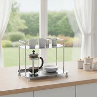 Tabletop Display Shelf Stainless Steel Rack Rounded Rails Two-Tier Storage Rack Easy to Clean for Coffee Area